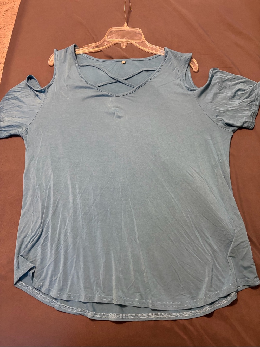 Women's Light Blue Cold-Shoulder Crisscross Top